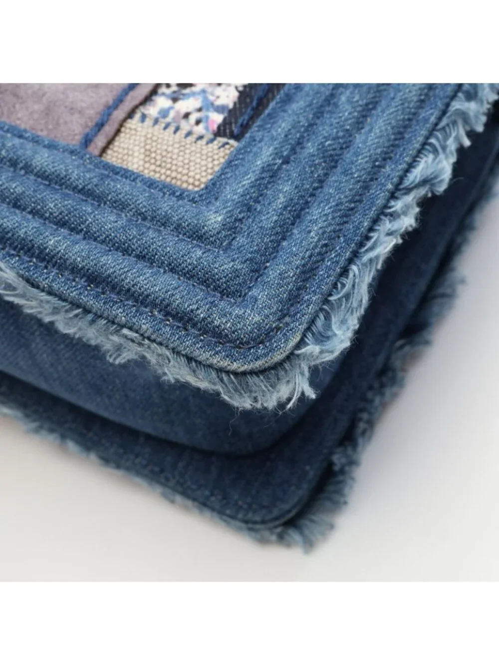 Chanel Shoulder Bag Boy Patchwork Denim Blue Chain